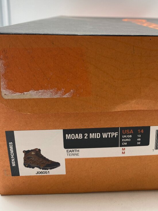 MERRELL MOAB 2 MID WATER PROOF HIKING BOOTS EARTH #J06051 US MEN\'S SIZE 14 main image 5